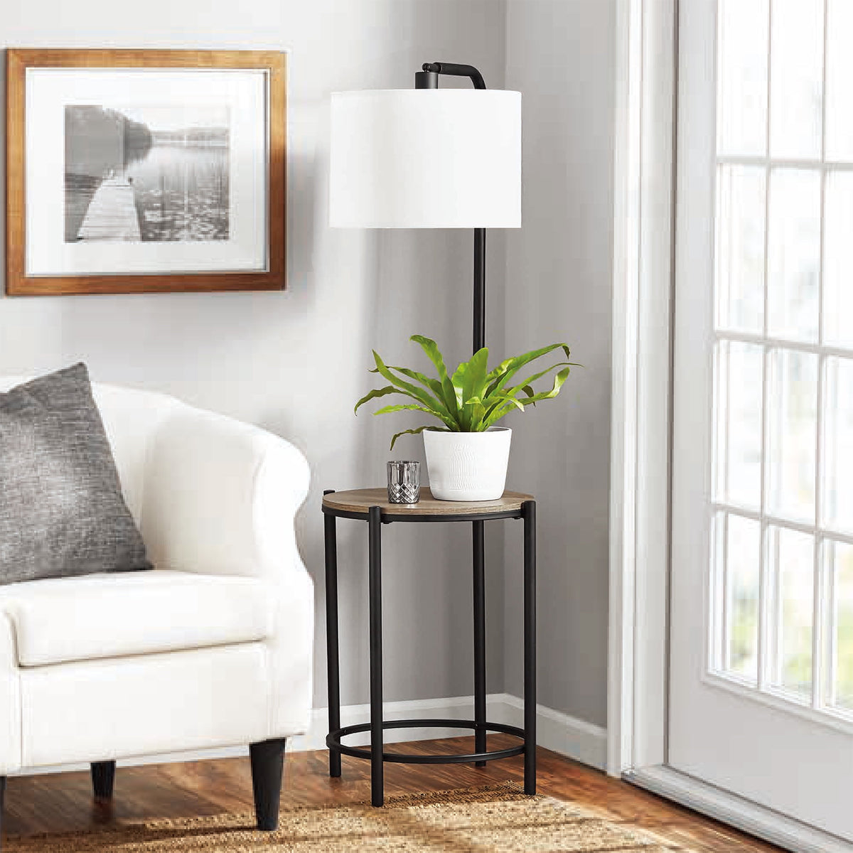 Velmora™ 54-inch Mid-Century Style Floor Lamp, with Faux Wood Finished Table