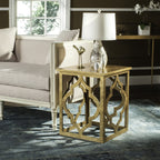 Velmora™ Milo Trellis Glam Gold Leaf Wood End Table, Gold