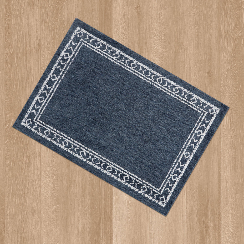 Velmora™ Washed Indigo Bordered Tufted Washable Area Rug, 5 ft x 7 ft