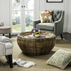 Velmora™ Alley Wood Top Round Wicker Coffee Table, Natural Brown