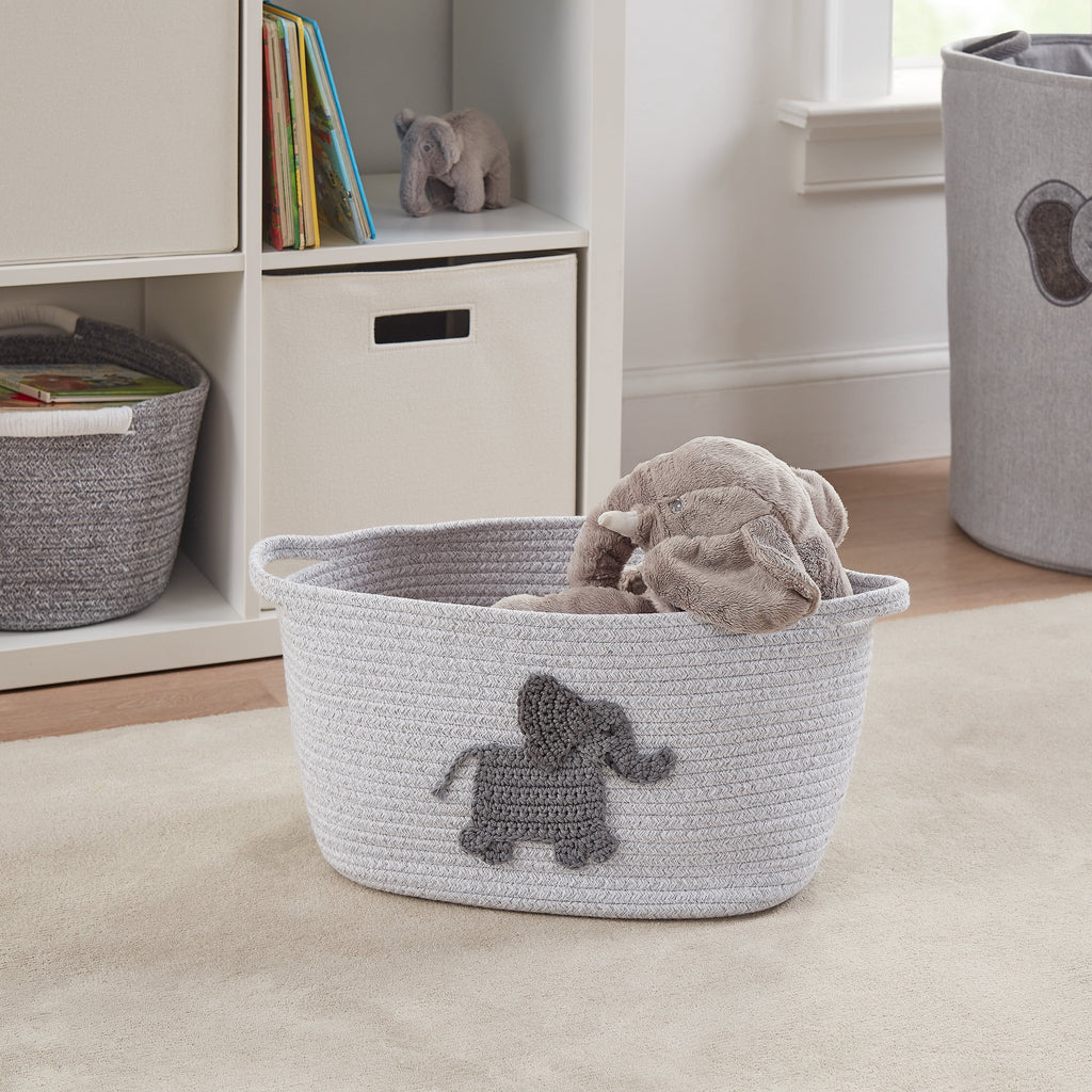 Velmora™ Cotton Rope Rectangle Tote Bin, Elephant Crochet