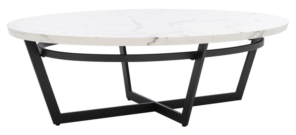 Velmora™ Placido Abstract Oval Coffee Table, White Marble/Black