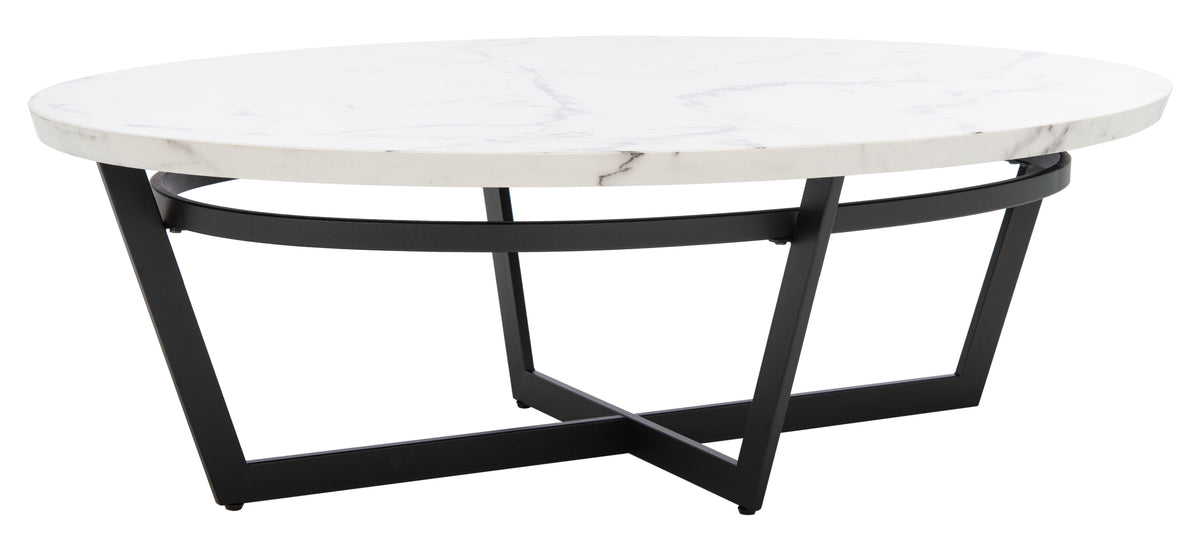 Velmora™ Placido Abstract Oval Coffee Table, White Marble/Black