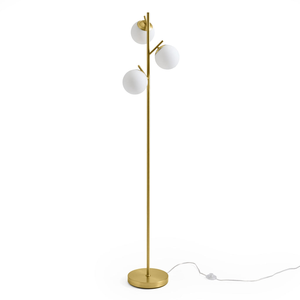 Velmora™ 3-Globe Freestanding Floor Lamp, 65 in, Frosted Glass Shades, Foot Switch
