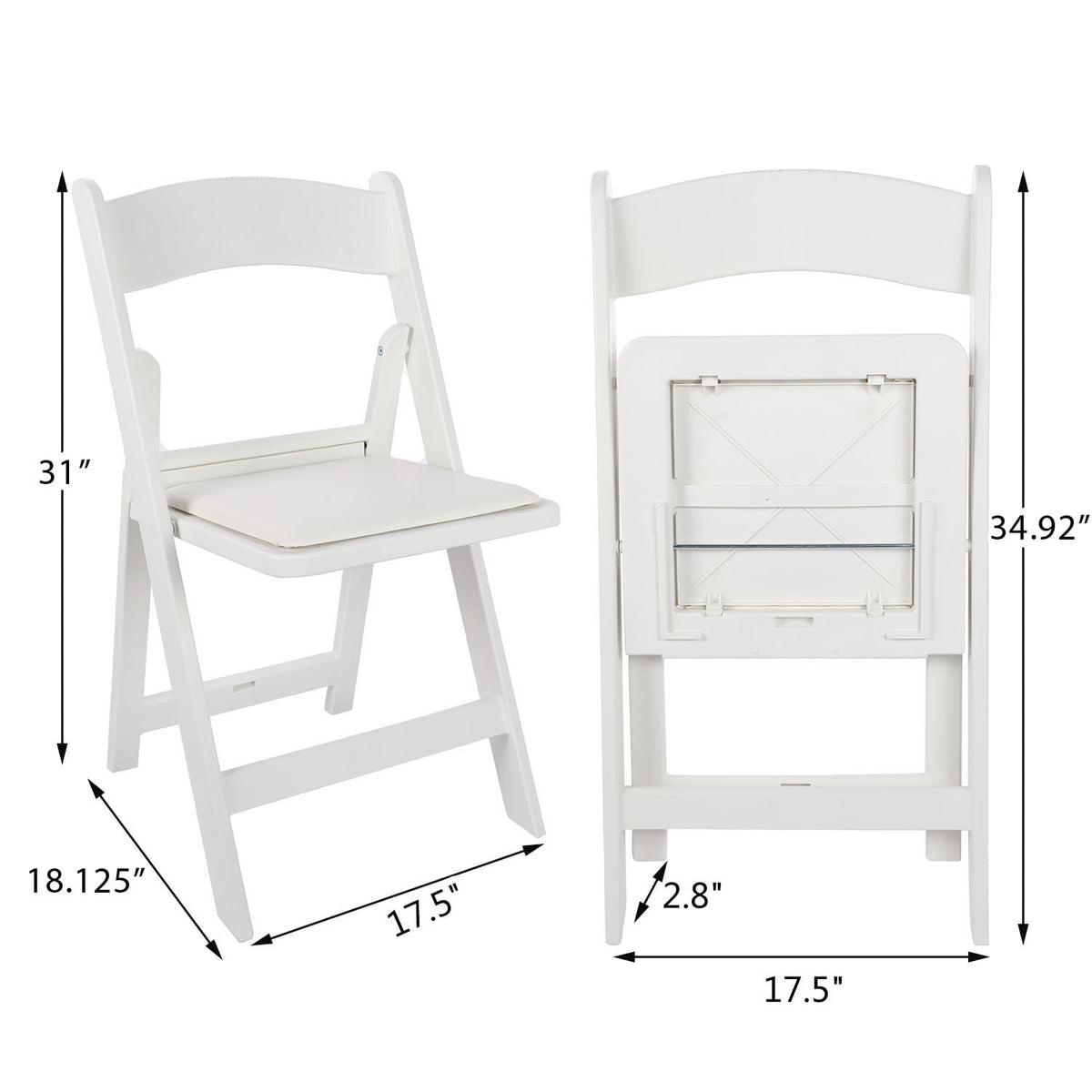 Velmora™ Banquet Padded Resin Folding Chair, White, Set of 2