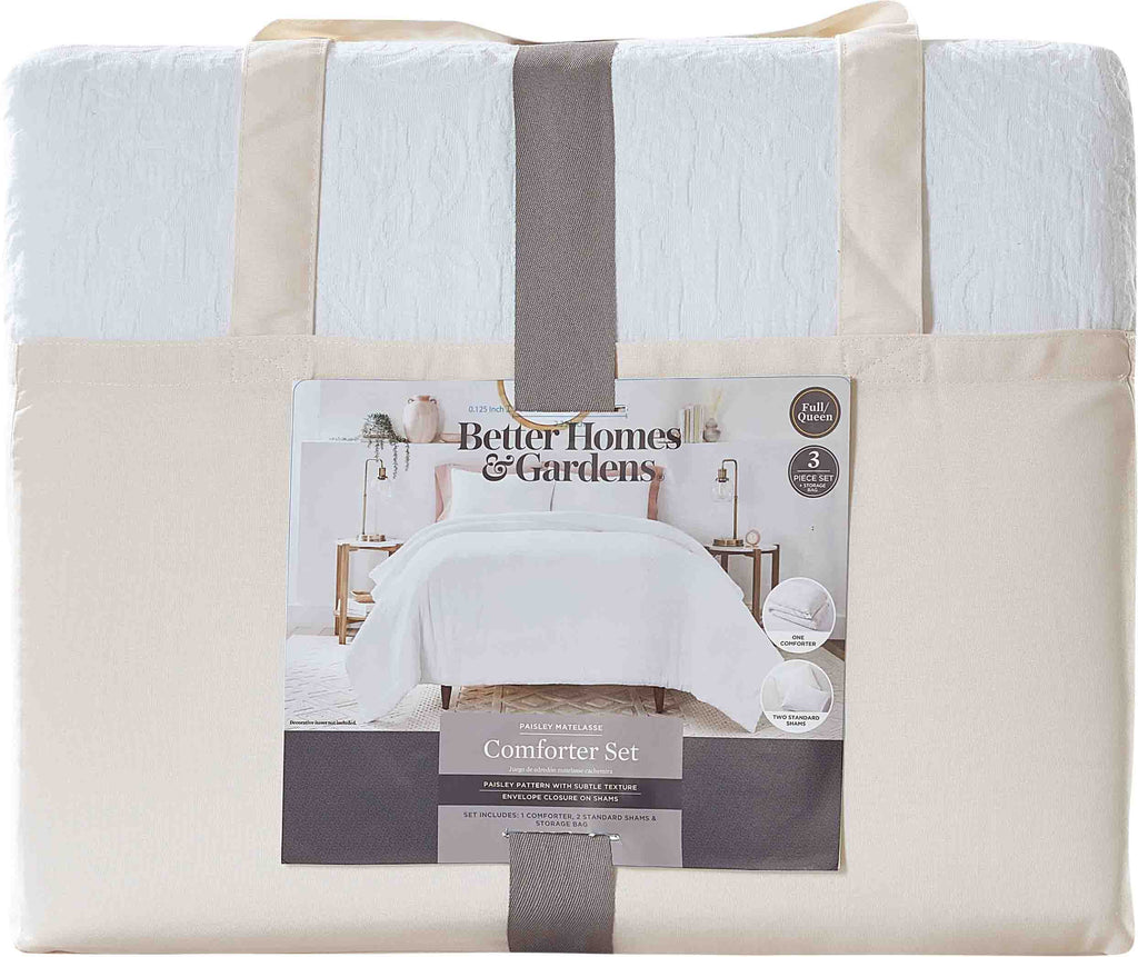 Velmora™ 3-Piece White Paisley Matelasse Comforter Set, Full/Queen - All-Season Bedding