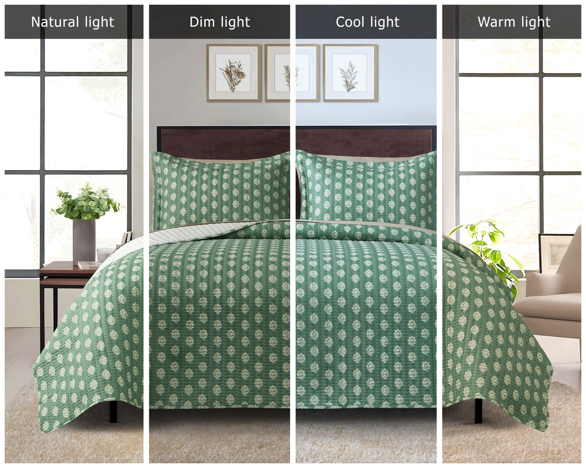 Velmora™ All-in-One Bed-in-a-Bag Quilt and Sheet Set, 7-Piece, Full, Green Floral