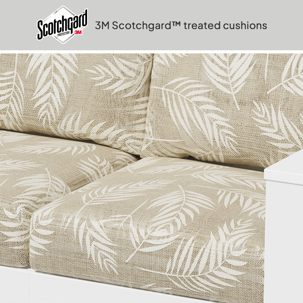Velmora™ Ezra 4-Piece Outdoor HDPE Conversation Set, White with Neutral Palm Cushions