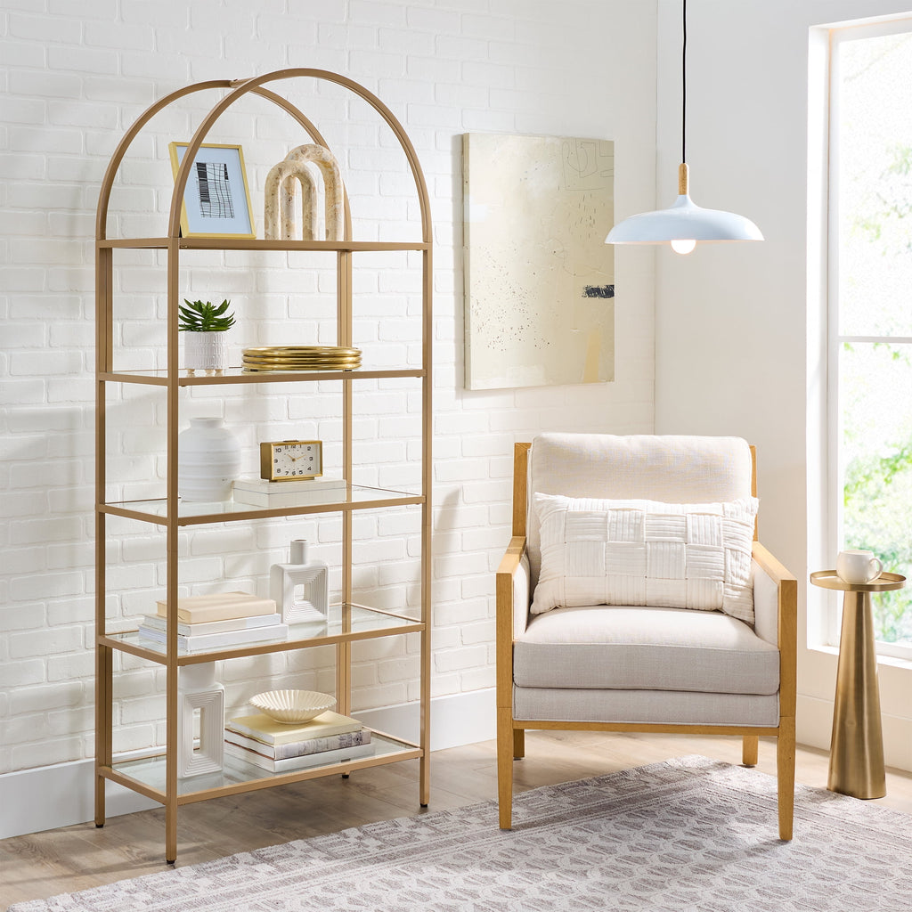 Velmora™ Nola Arch Bookcase, Gold Finish