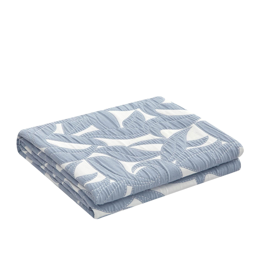 Velmora™ Reversible King Quilt, Light Blue, Leaf-Stitched, Lightweight Bedding