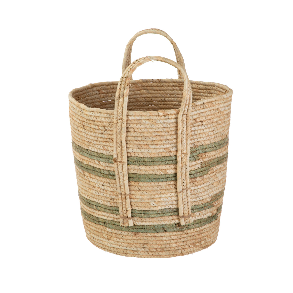 Velmora™ Natural Maize Colored Stripe Basket, Green, Large