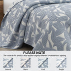 Velmora™ Reversible King Quilt, Light Blue, Leaf-Stitched, Lightweight Bedding