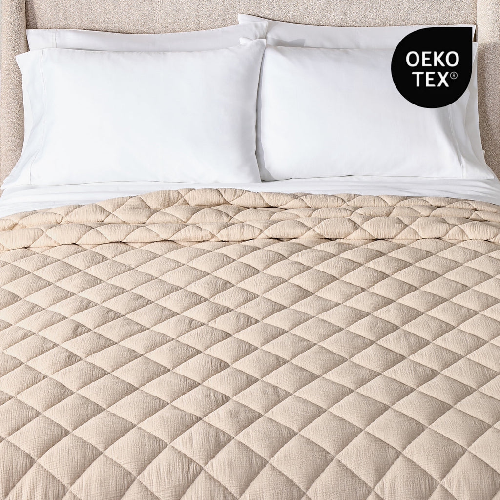 Velmora™ Diamond Gauze Quilt, Full/Queen, Beige Bedding