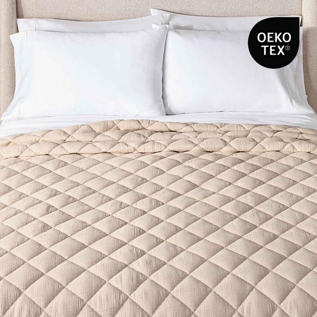 Velmora™ Papyrus Beige Diamond Cotton Gauze Quilt, King - Breathable Cotton Bedding