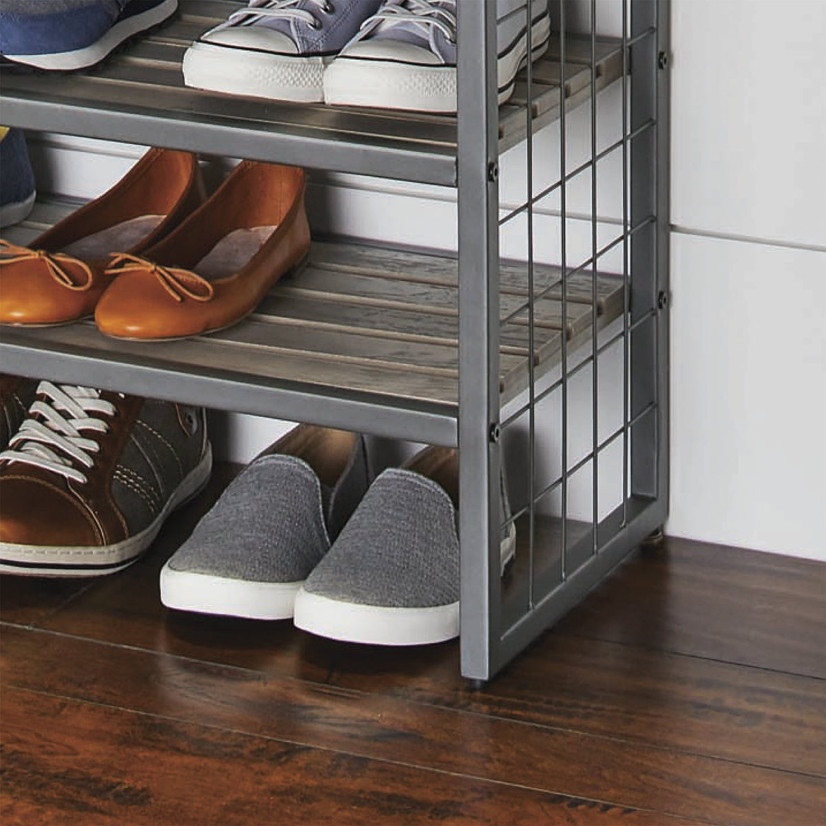 Velmora™ (3 pack) Decorative Gunmetal Grey Wood and Metal Shoe Rack