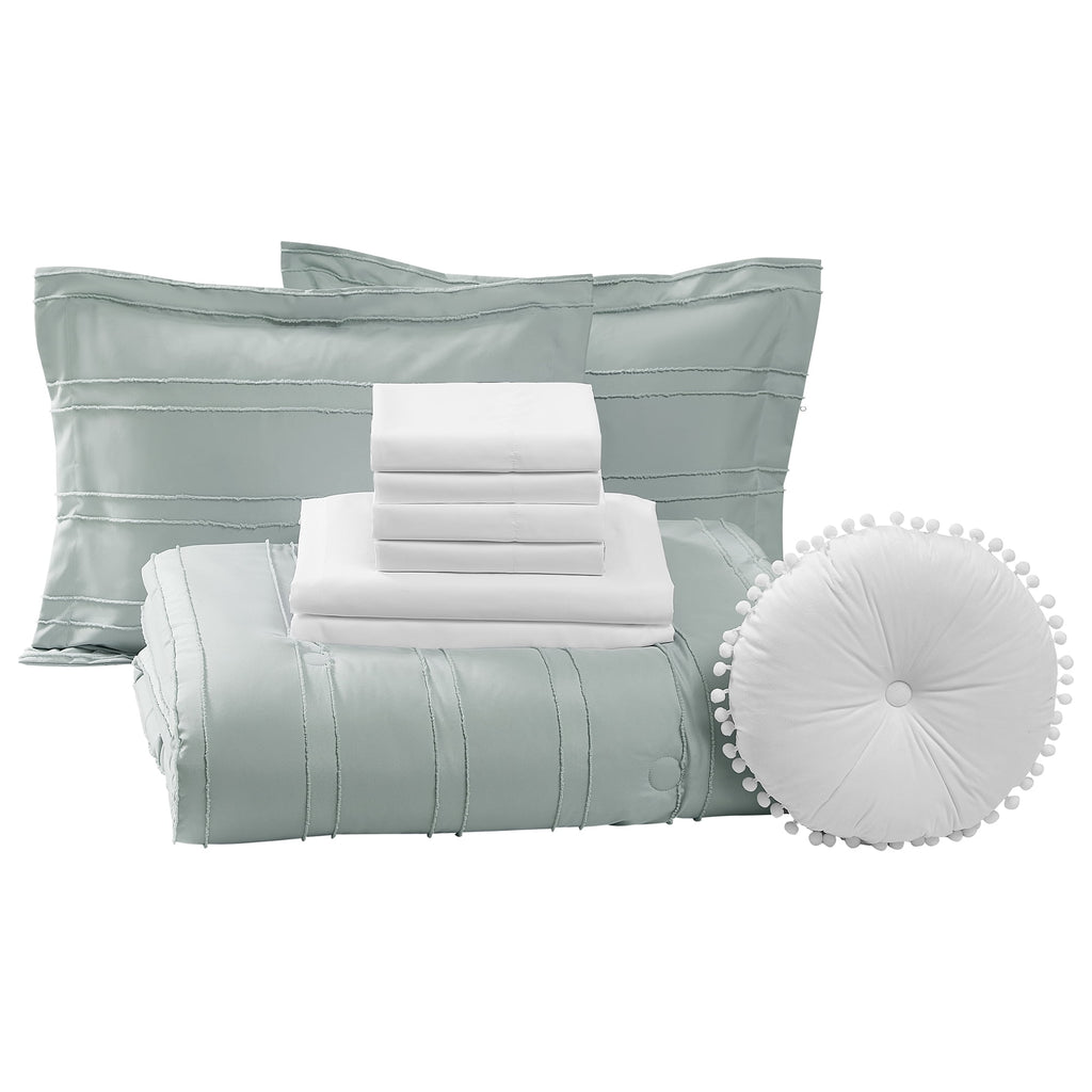 Velmora™ Mint Clipped Stripe 10-Piece Bed in a Bag Comforter Set with Sheets, Full