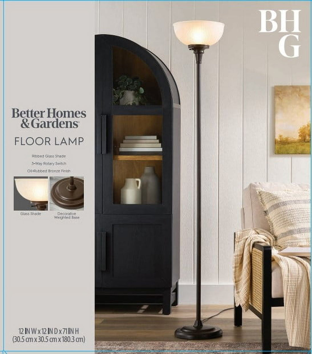 Velmora™ 71" New Ribbed Frosted Glass Oil Rubbed Bronze Floor Lamp, Modern Styling