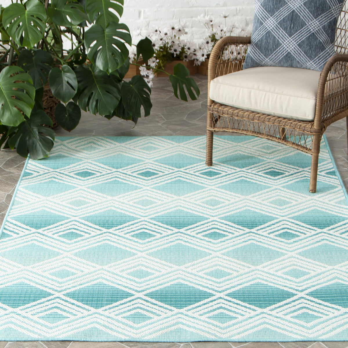 Velmora™ Aqua Geometric Outdoor Rug, 6 ft 6 in x 9 ft 6 in