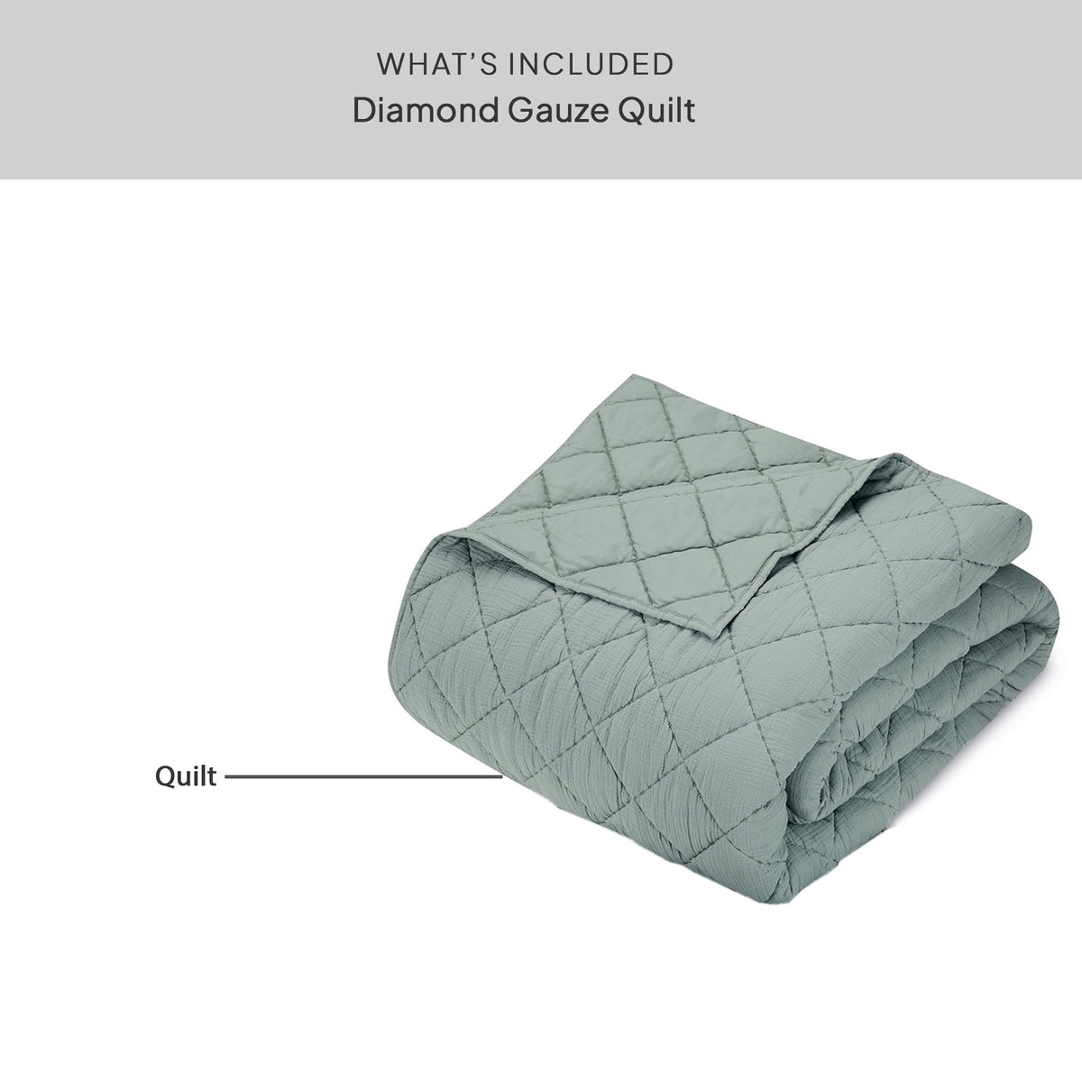 Velmora™ Diamond Gauze Quilt, Sage Green, Full/Queen