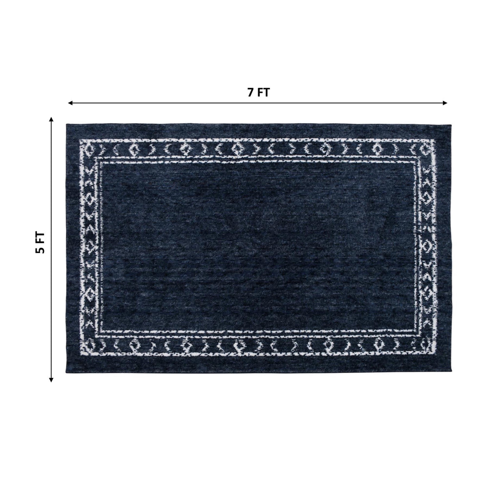 Velmora™ Washed Indigo Bordered Tufted Washable Area Rug, 5 ft x 7 ft