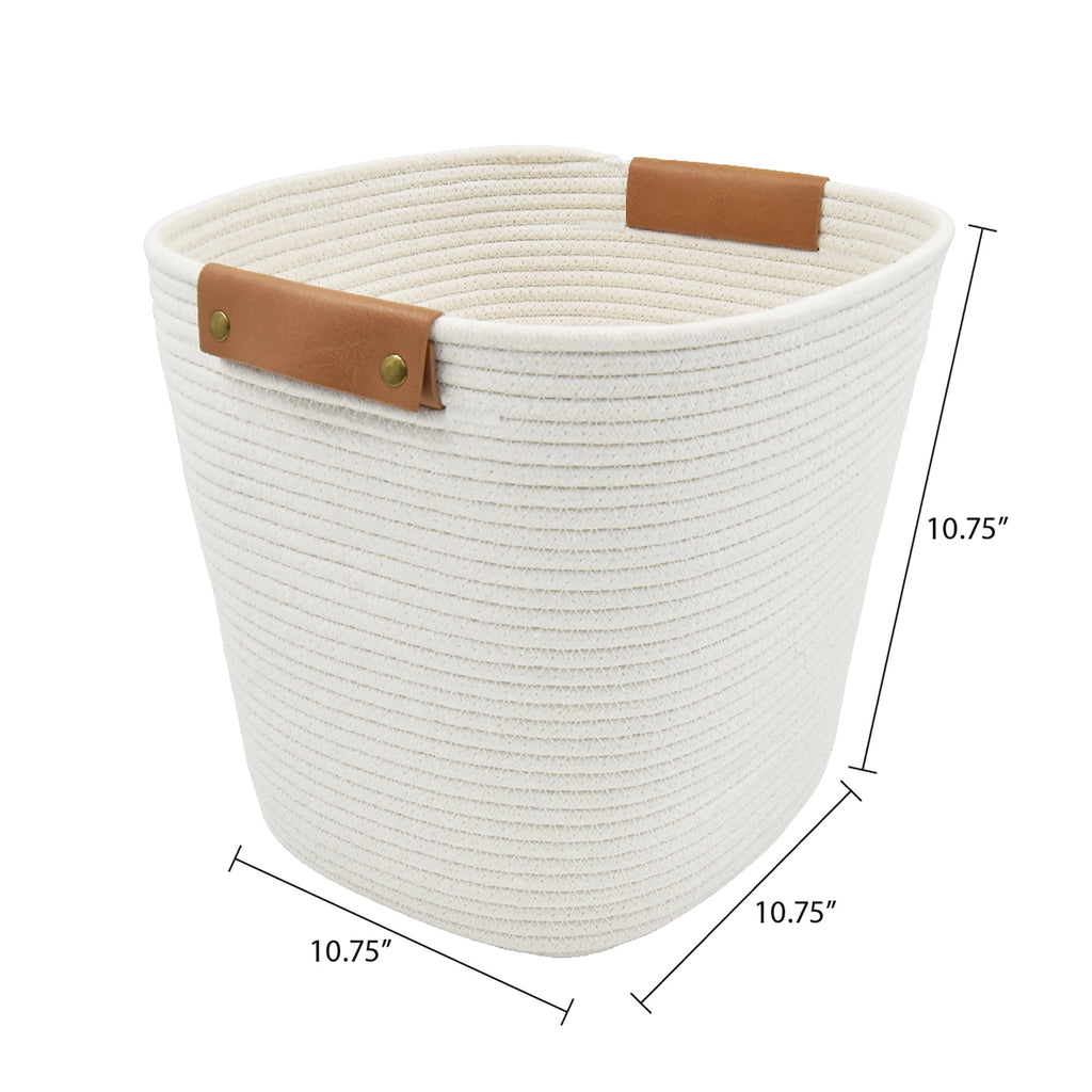 Velmora™ (4 pack) Medium White Cotton Rope Decorative Storage Basket, 11 in x 11 in