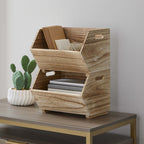 Velmora™ 2-Piece Set Natural Wood Stacking Open Front Decorative Storage Bins, 11 in x 16.5 in x 10 in