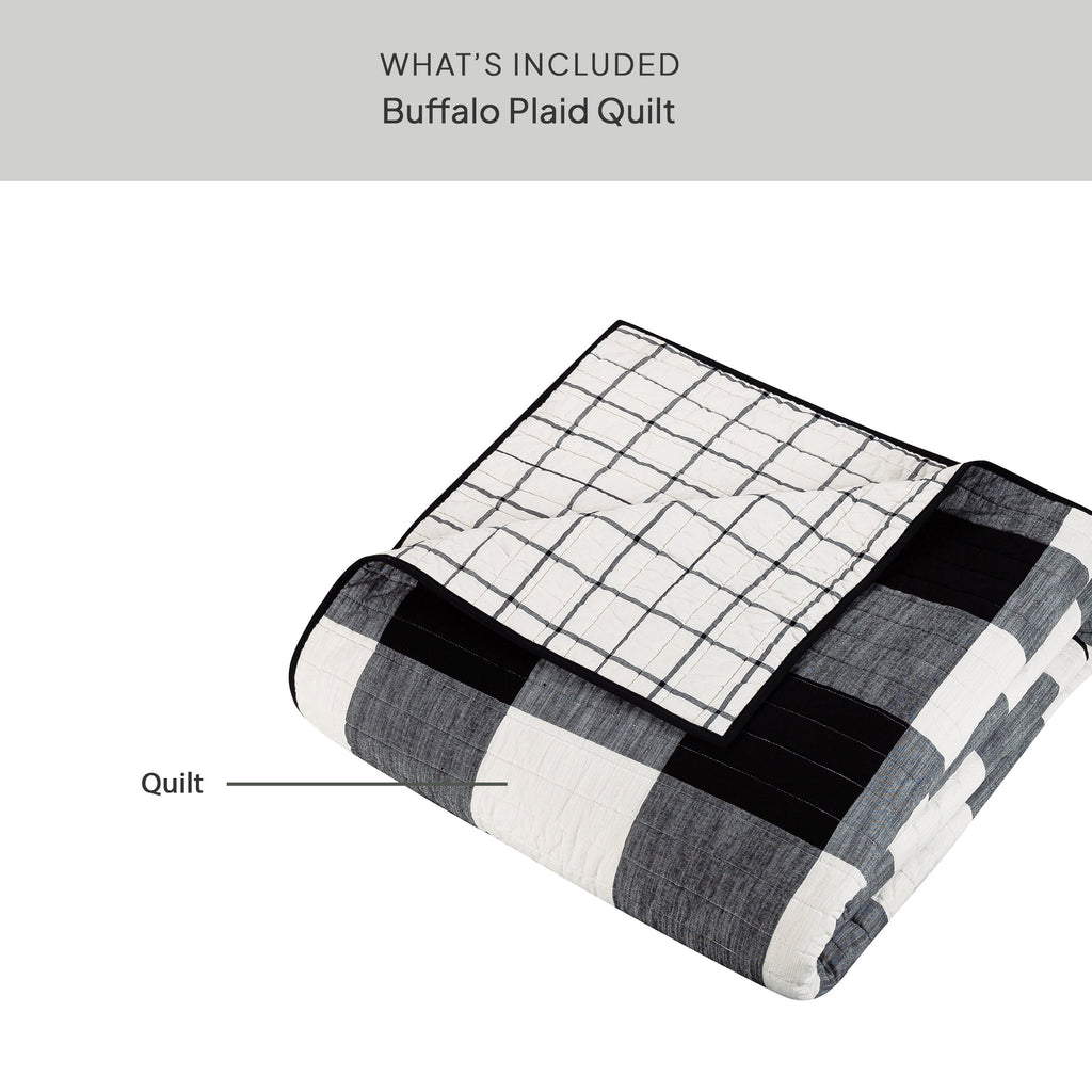 Velmora™ Buffalo Plaid Cotton Quilt, King, Black & White Bedding
