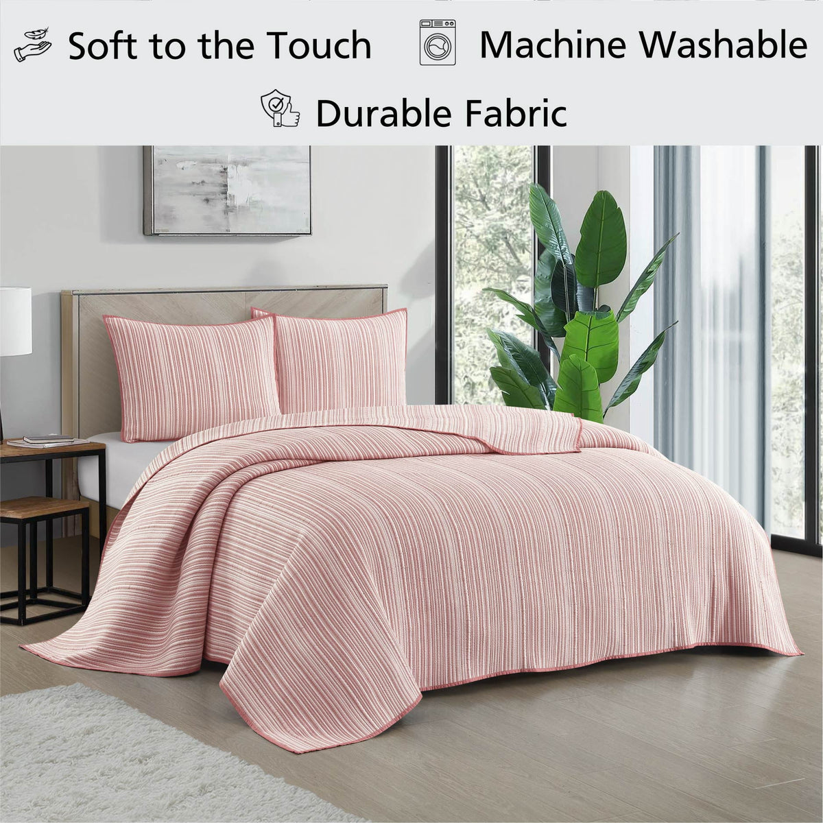 Velmora™ Essentials Full/Queen Stripe Quilt, Red Rust Coverlet, Lightweight & Reversible Bedding