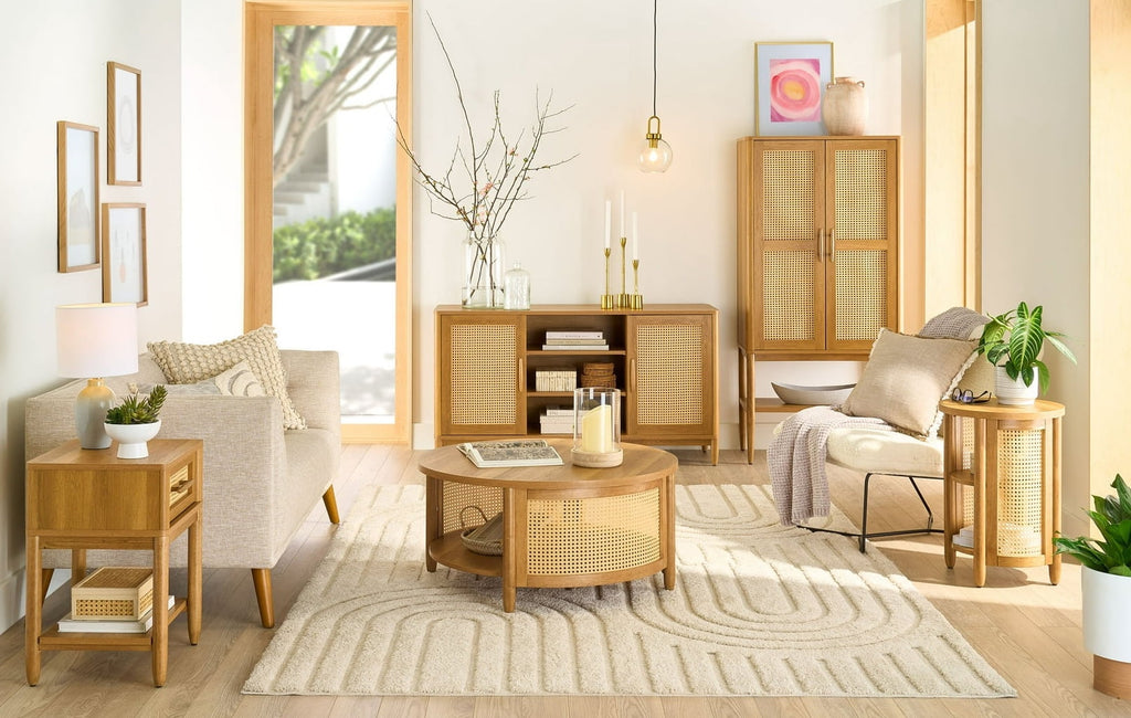 Velmora™ Springwood Caning Storage Accent Cabinet, Light Honey Finish
