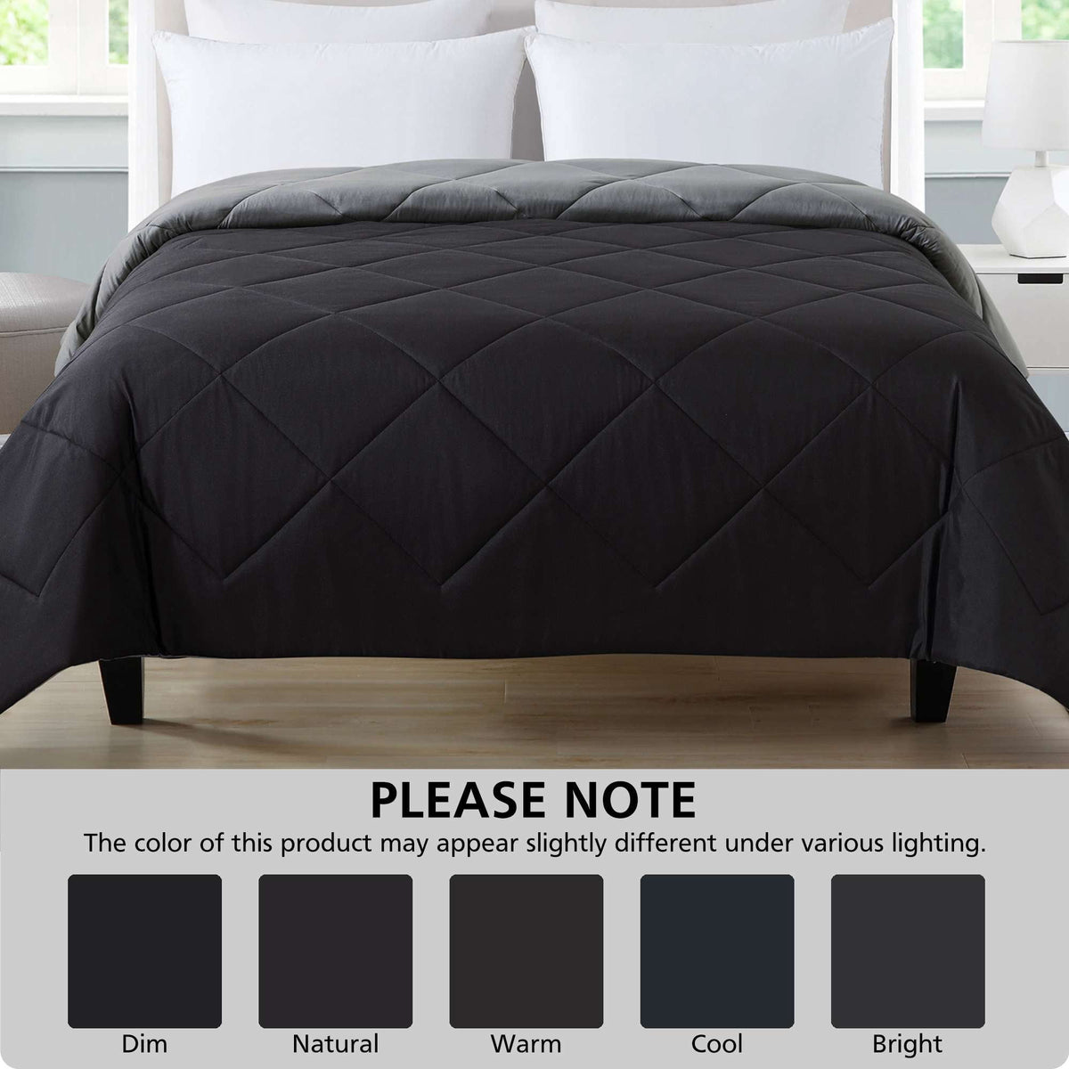 Velmora™ Full/Queen Comforter, All-Season Reversible Microfiber, Black