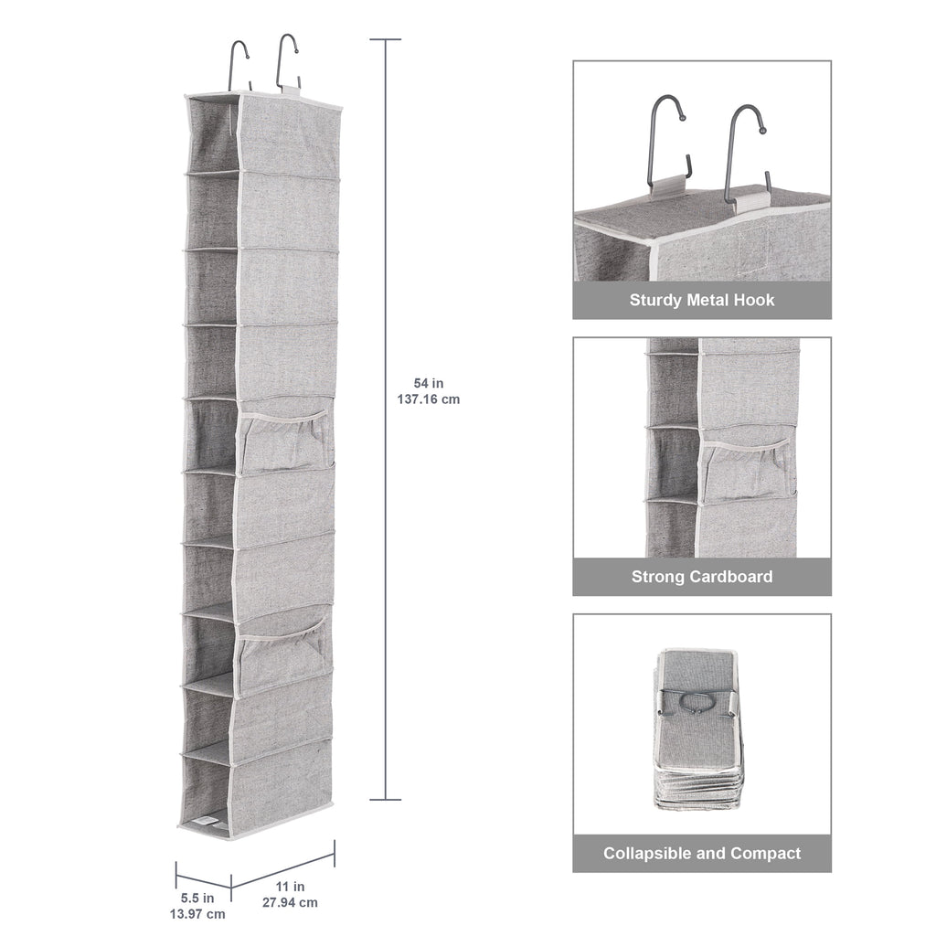 Velmora™ (2 pack) Gray 10-Shelf Hanging Closet Organizer with Side Pockets