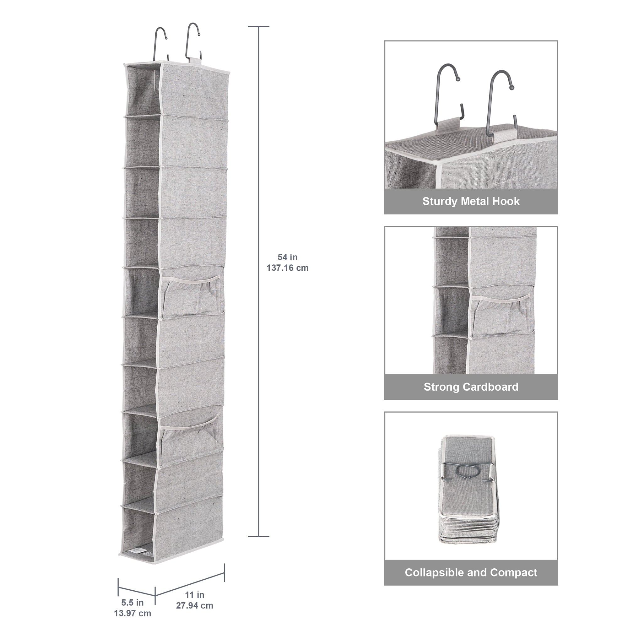 Velmora™ (2 pack) Gray 10-Shelf Hanging Closet Organizer with Side Pockets