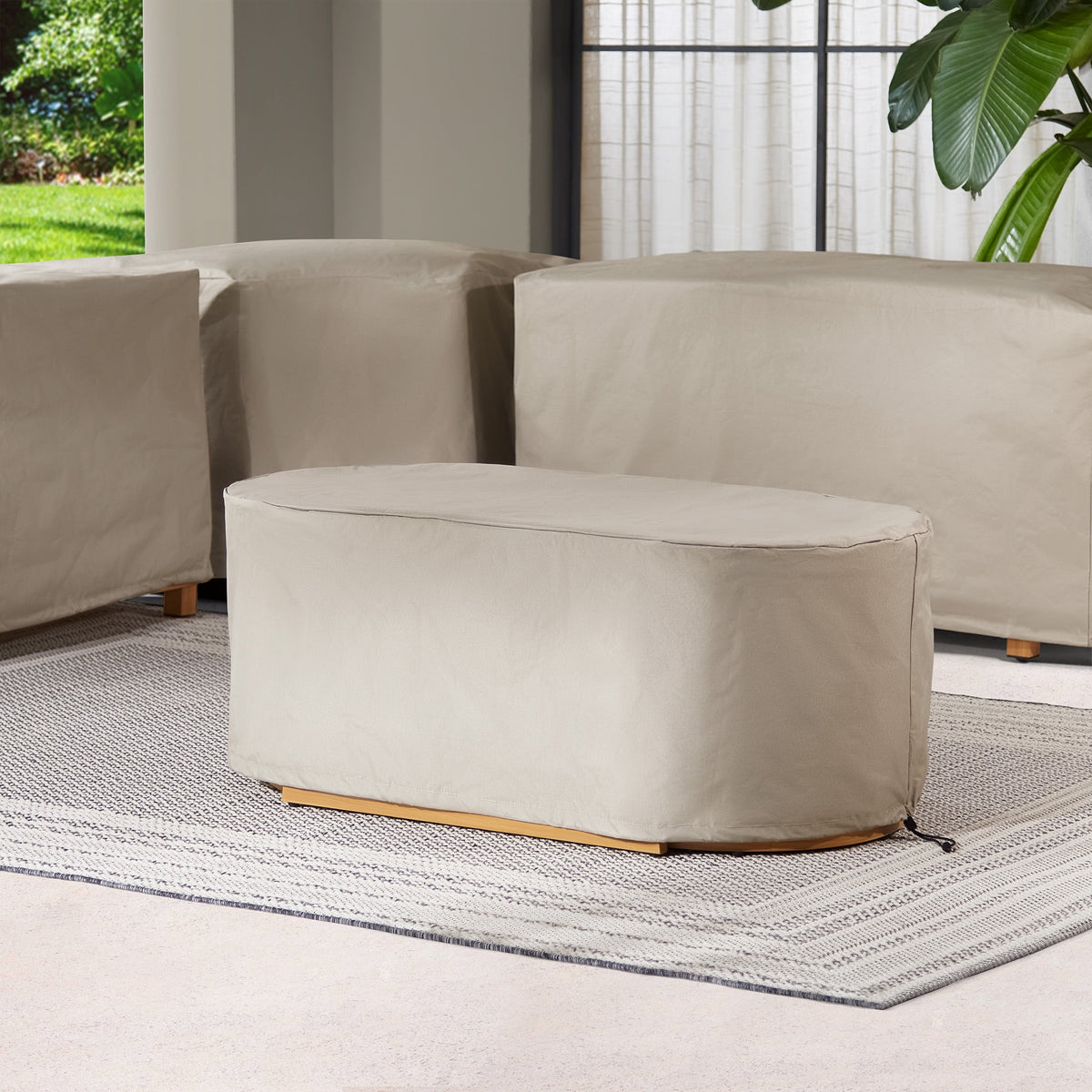 Velmora™ Juliet Outdoor Coffee Table with 2 Ottomans and Patio Cover, Beige
