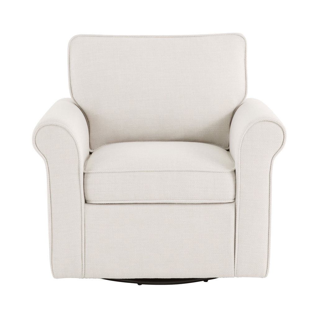 Velmora™ Swivel Accent Chair with Rolled Arms, Cream Fabric Upholstery