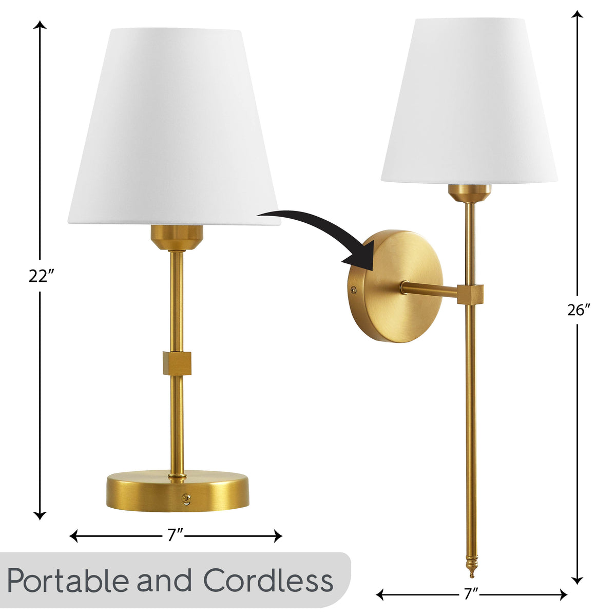 Velmora™ Contemporary Indoor 2-Pack Convertible LED Sconce Table Lamp, Gold