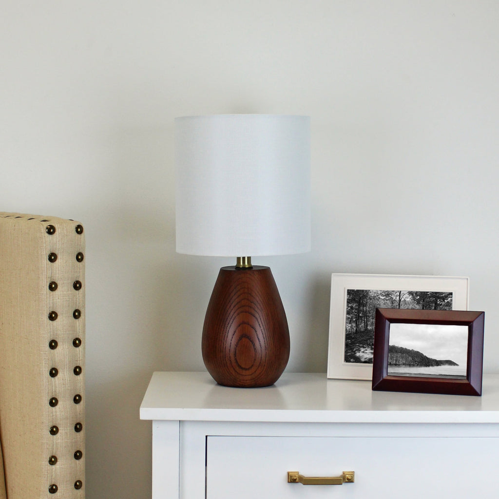 Velmora™ 16 in Walnut Wood-Look Rounded Table Lamp with White Shade