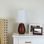 Velmora™ 16 in Walnut Wood-Look Rounded Table Lamp with White Shade