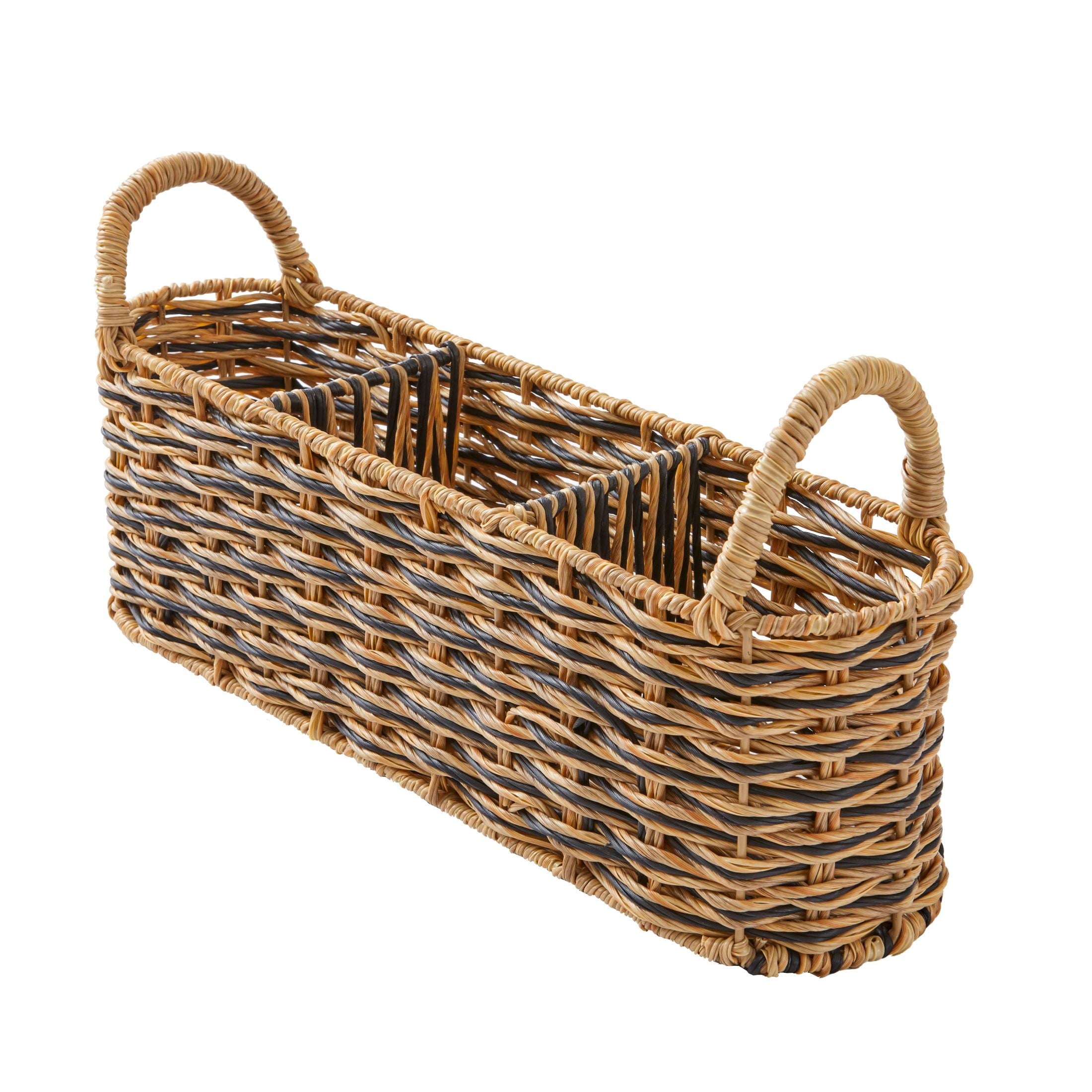 Velmora™ (2 pack) Beige & Black Resin Rattan Oval Utensil Caddy With Metal Frame