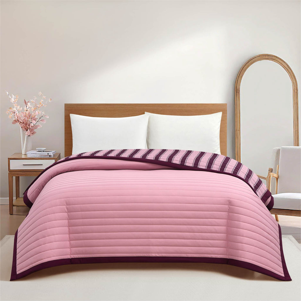 Velmora™ Pink Striped Reversible Quilt, Full/Queen, 86" x 90"