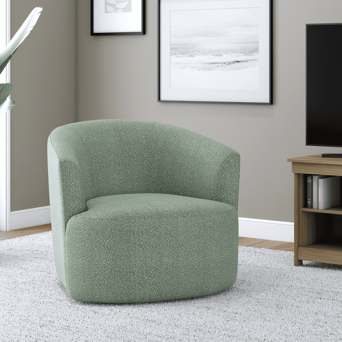 Velmora™ Boucle Swivel Accent Chair, Olive