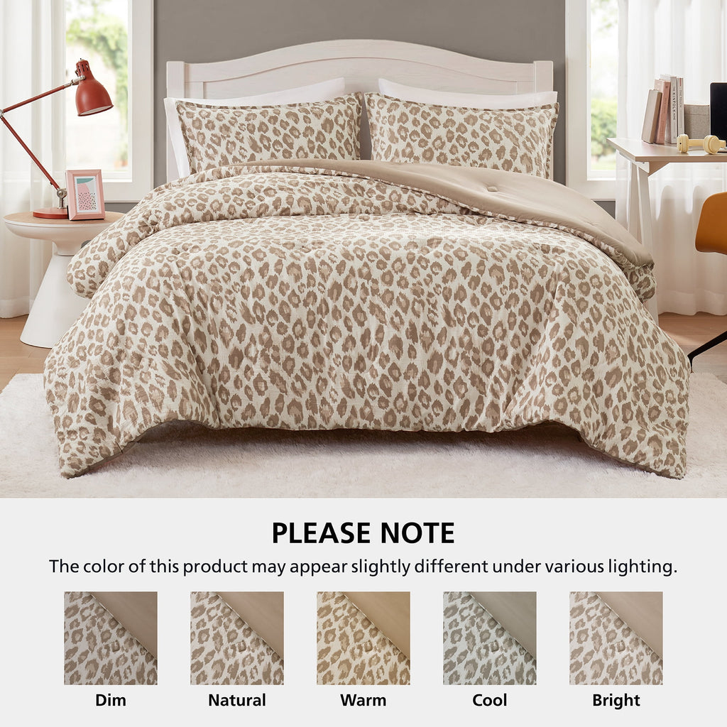 Velmora™ Leopard Print 3-Piece Neutral Comforter Set, Full/Queen