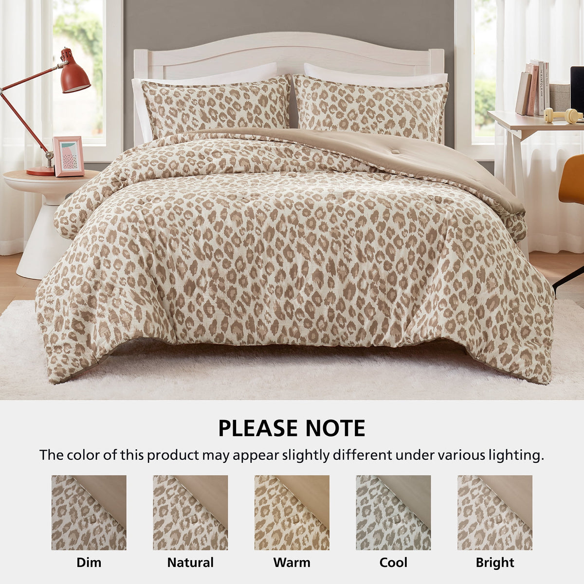 Velmora™ Leopard Print 3-Piece Neutral Comforter Set, Full/Queen