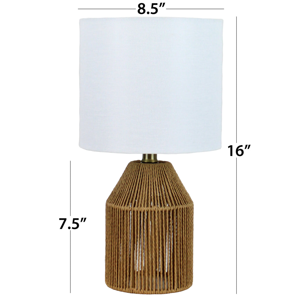Velmora™ Natural Rope Table Lamp with White Shade, 16 in H