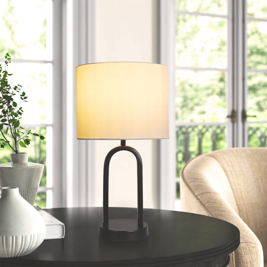 Velmora™ (3 pack) 16.75 in Black Metal Arch Table Lamp with White Fabric Shade