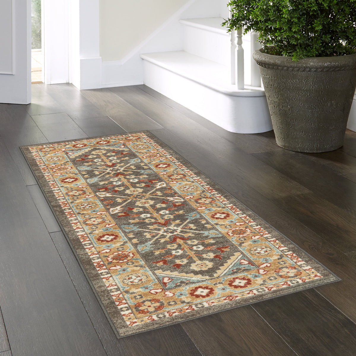 Velmora™ (2 pack) Persian Border Medallion Loop Print Rust Brown Indoor Runner Rug, 1'8"x5'