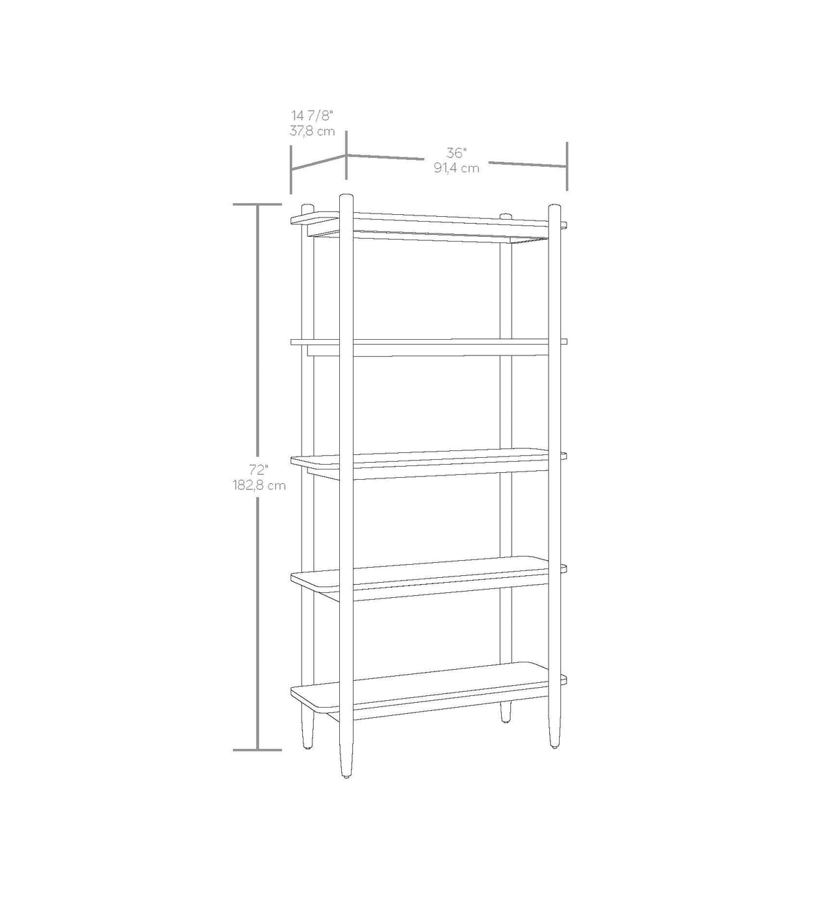 Velmora™ Springwood 5 Shelf Bookcase with Solid Wood Frame, Light Honey Finish