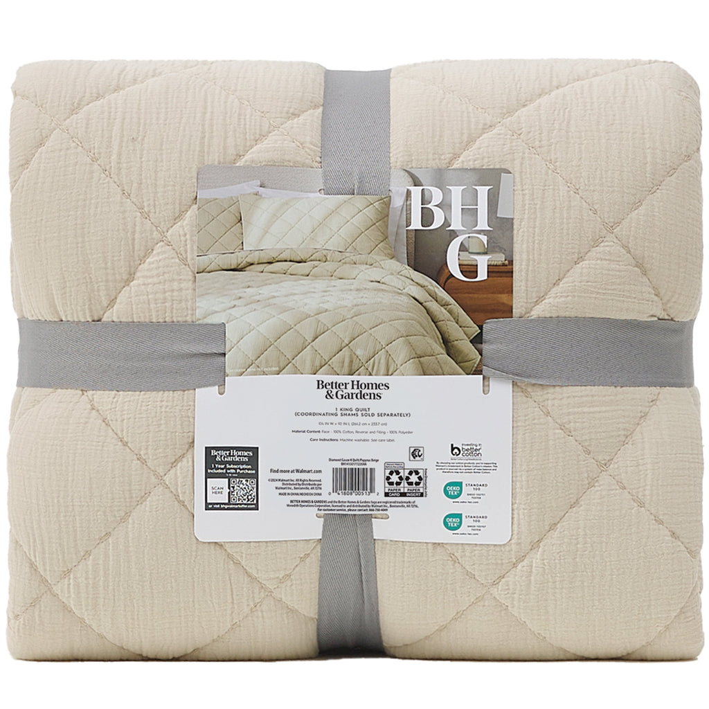 Velmora™ Papyrus Beige Diamond Cotton Gauze Quilt, King - Breathable Cotton Bedding