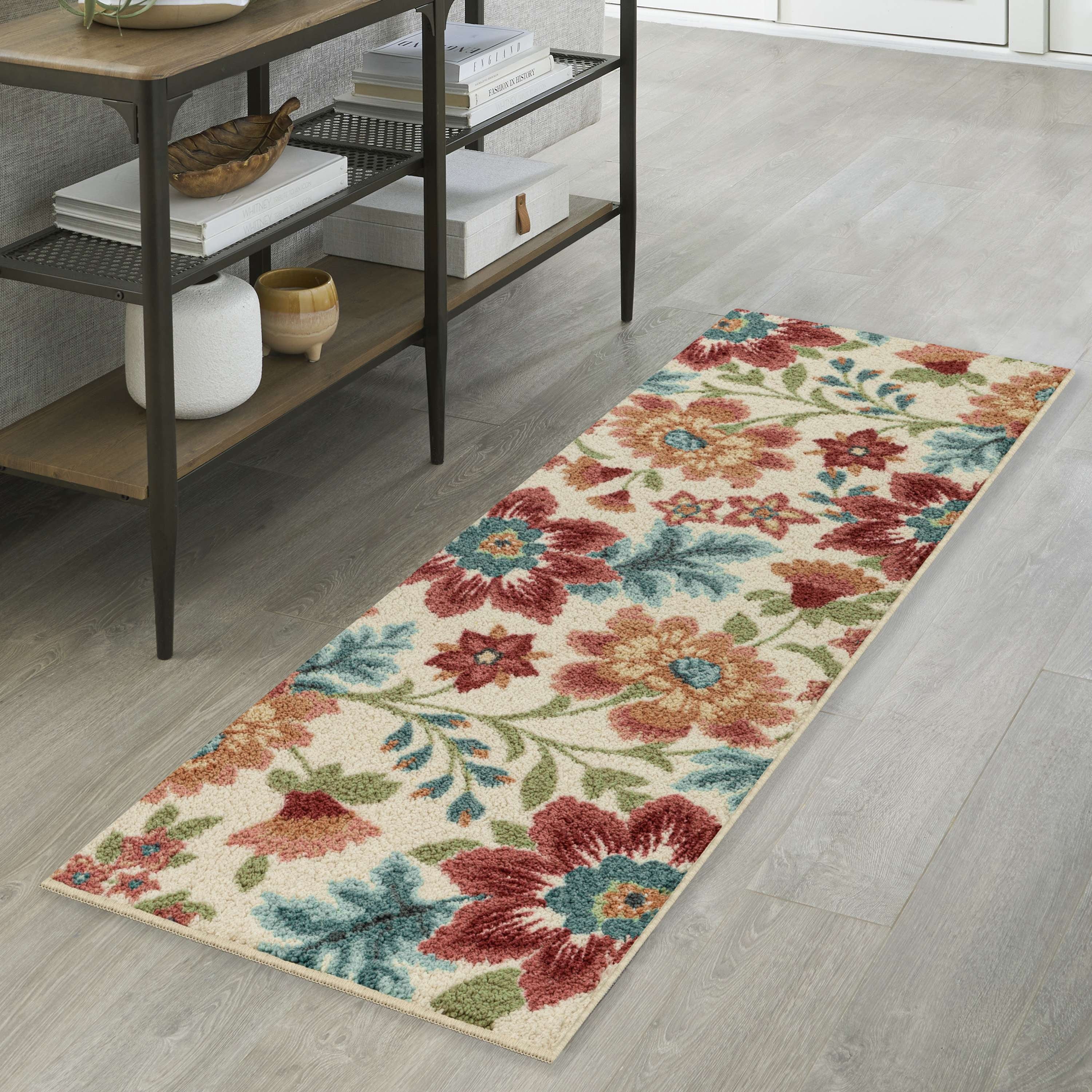 Velmora™ (2 pack) Farmhouse Oversized Floral Cream Multicolor Indoor Hallway Runner Rug, 2'x6'