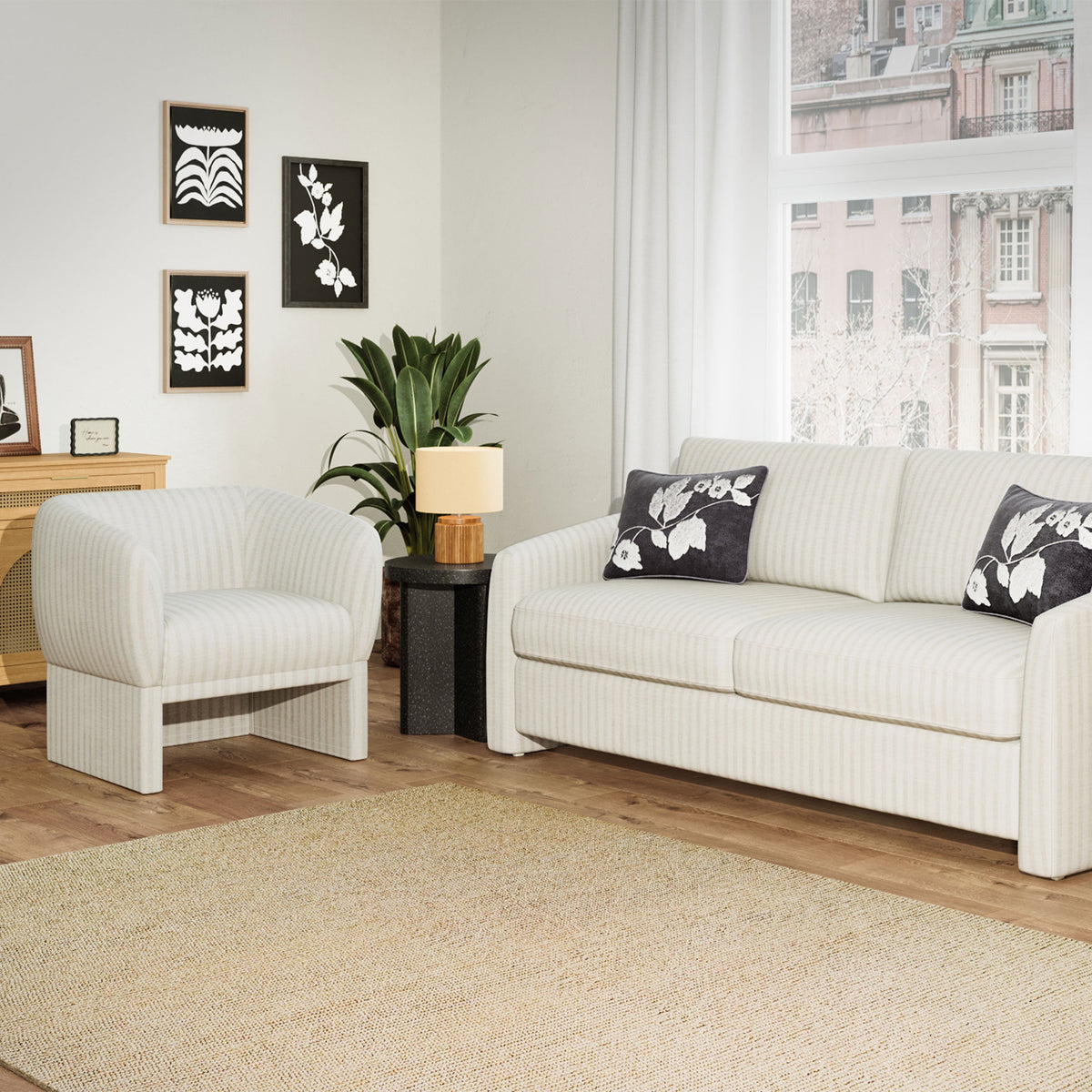 Velmora™ Beautiful Small Space Accent Chair , Beige and White Linen