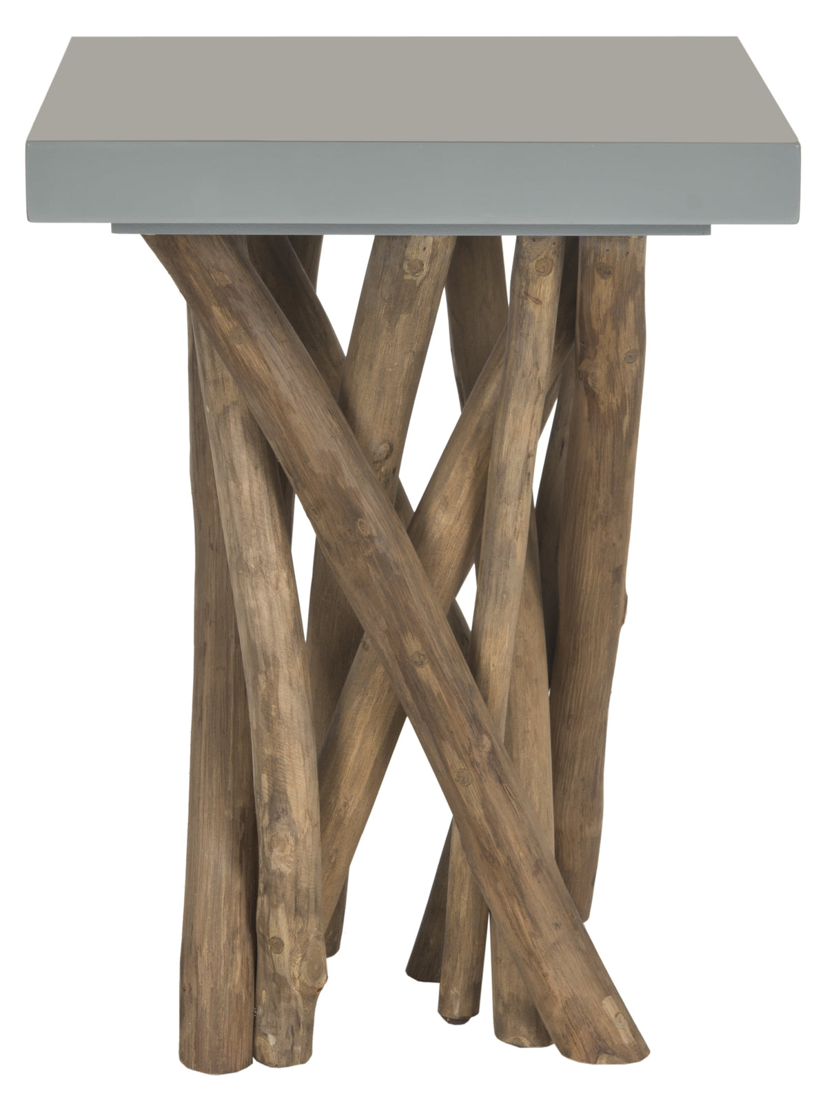 Velmora™ Hartwick Rustic Glam Branched Square Side Table, Grey/Natural